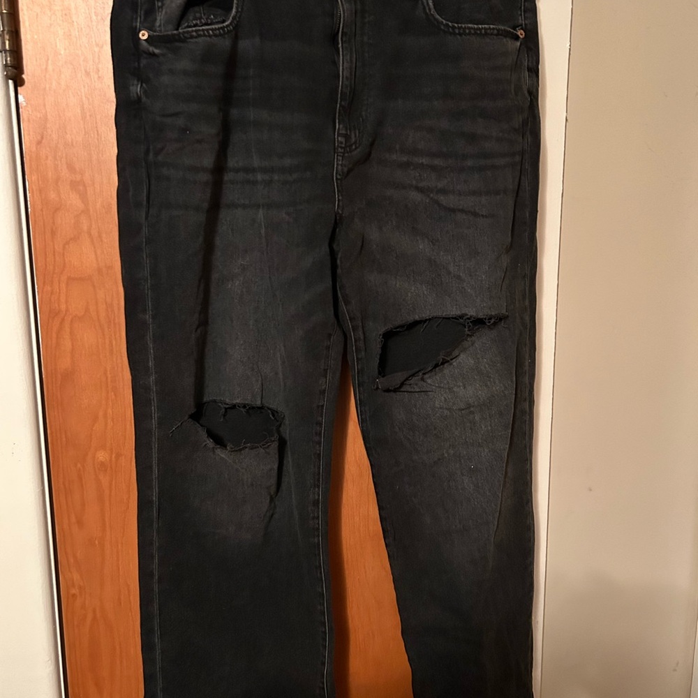 Aeropostale Charcoal Distressed Wide Leg Jeans
